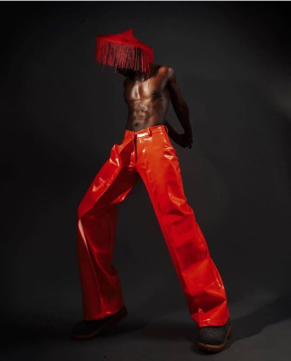 Orange leather pants