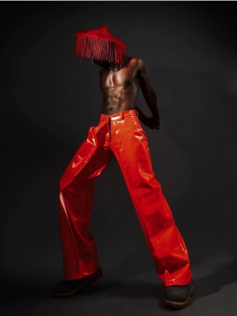 Orange leather pants